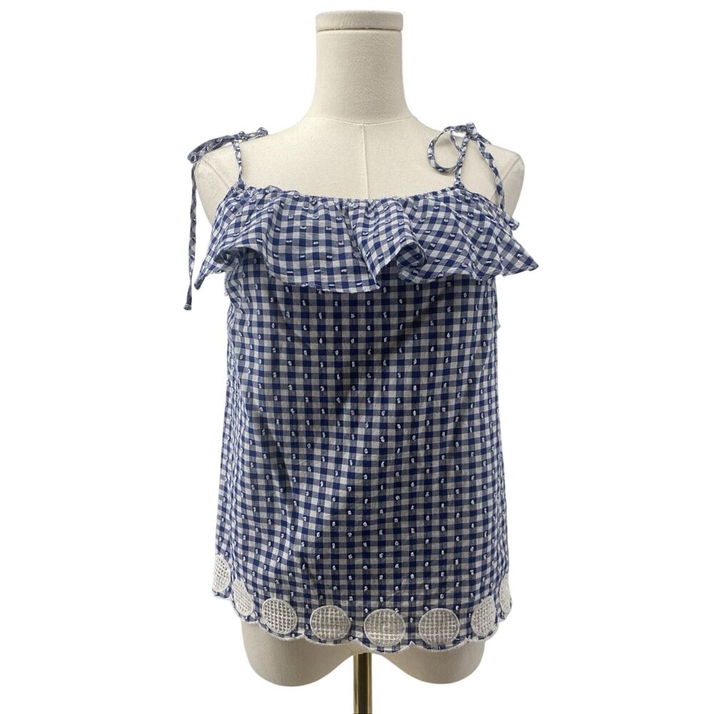 J Crew Shirt Womens Size 0 Blue & White Gingham Sleeveless Popover Top Shirt